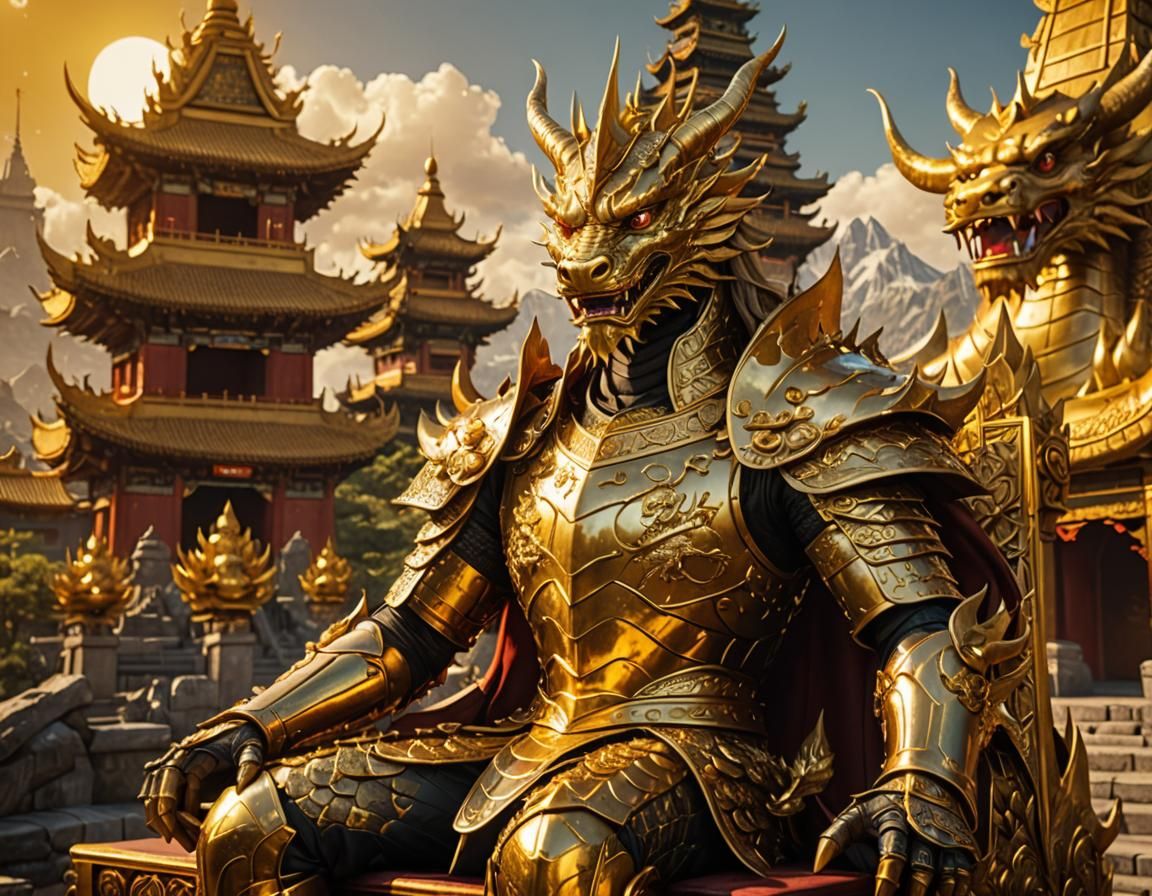 Golden Dragon King on Golden Throne