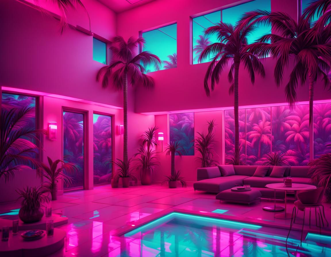 Vaporwave House Party with Neon and Retro Fashion