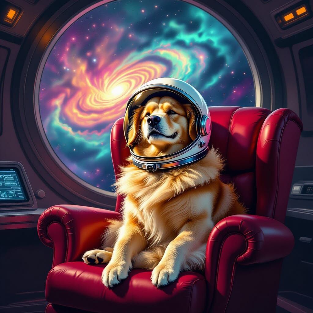 Golden Retriever Astronaut in Nebula View