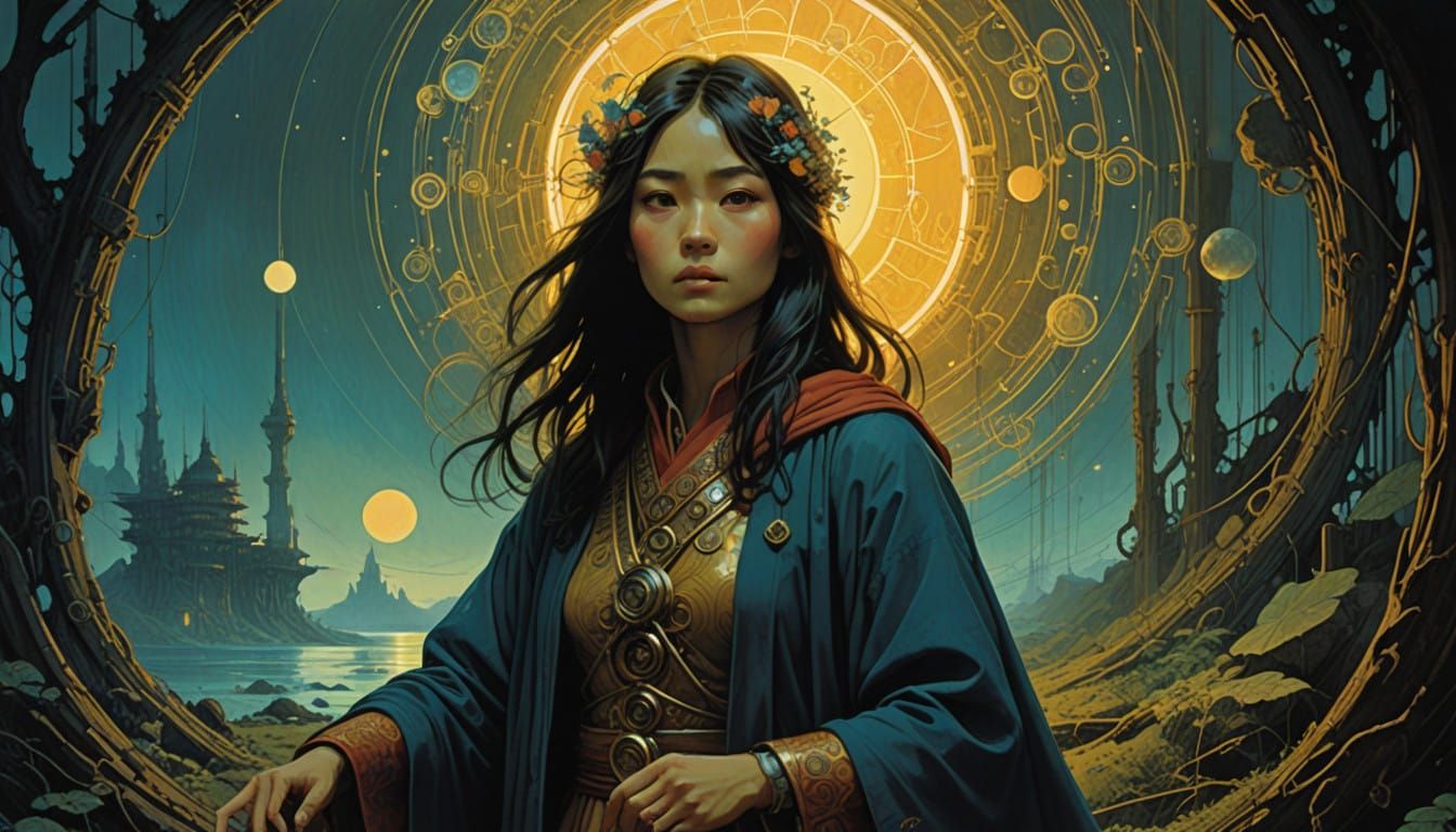 Golden Protective Dome Surrounds Kaelira in Vibrant Energy