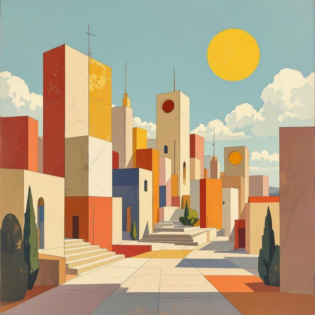 Brutalist Cityscape with Renaissance Flair