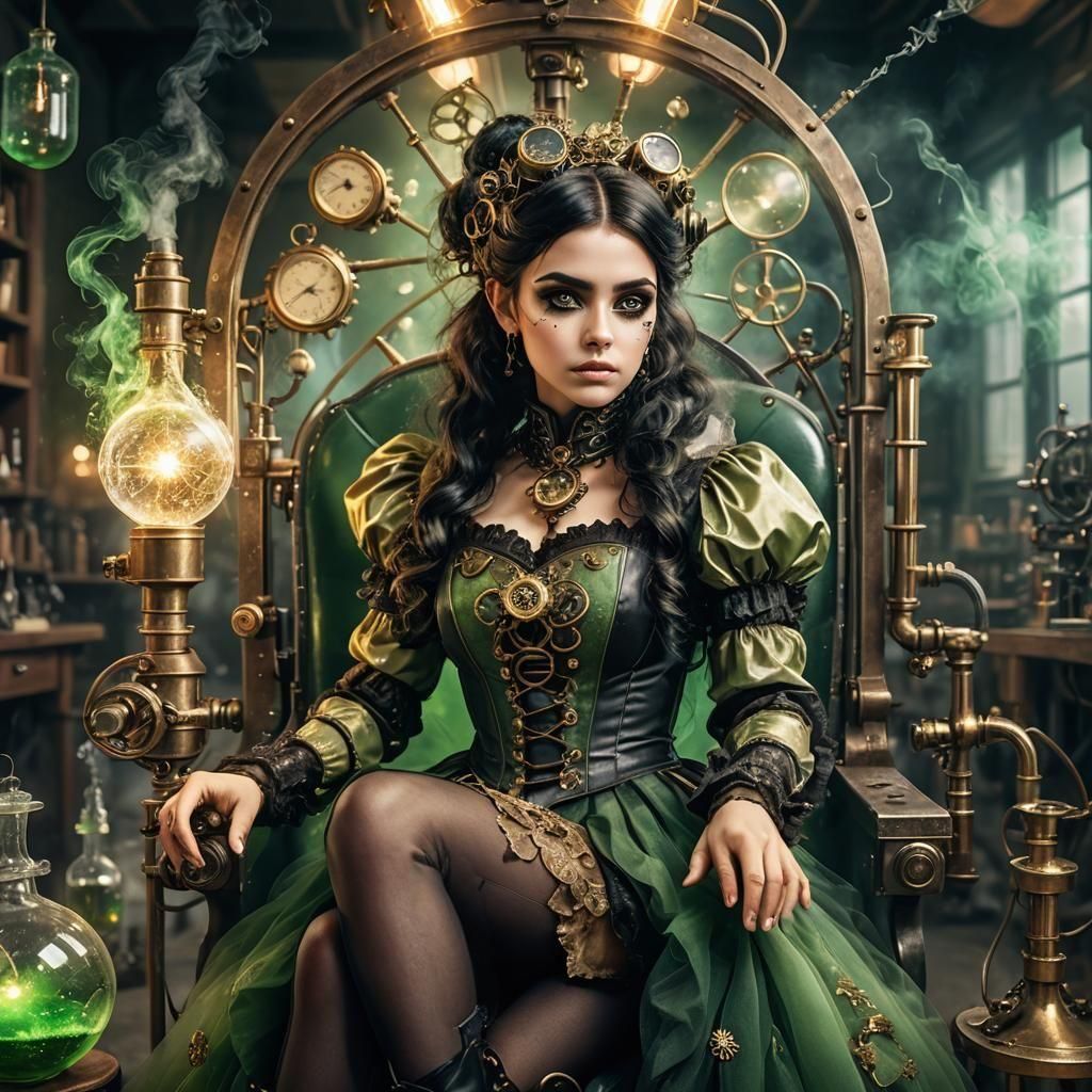 Steampunk Fairy in Chemistry Lab, Hyperrealistic Digital Art