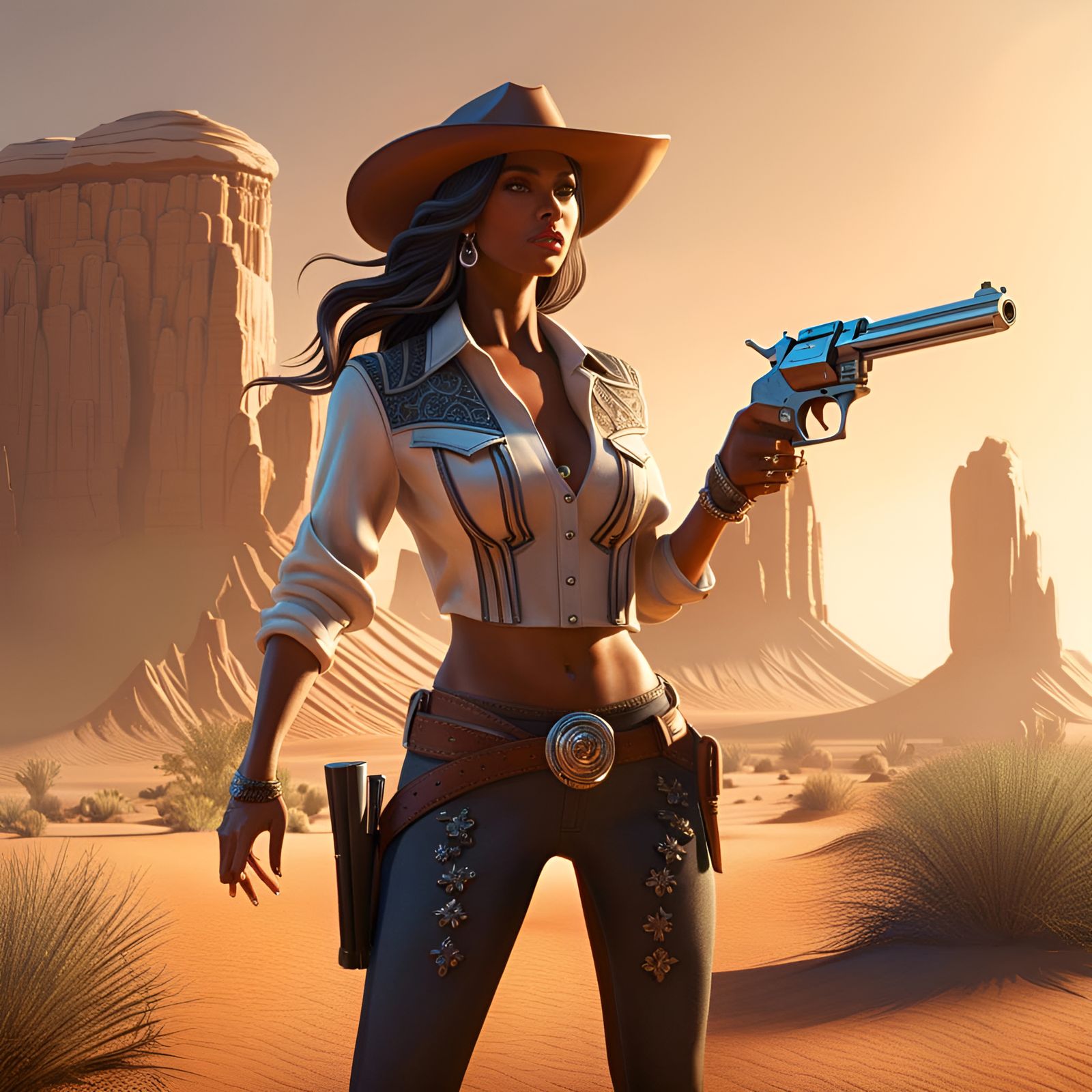 Hot Cowgirl and Cowboy in Desert, 8K Art