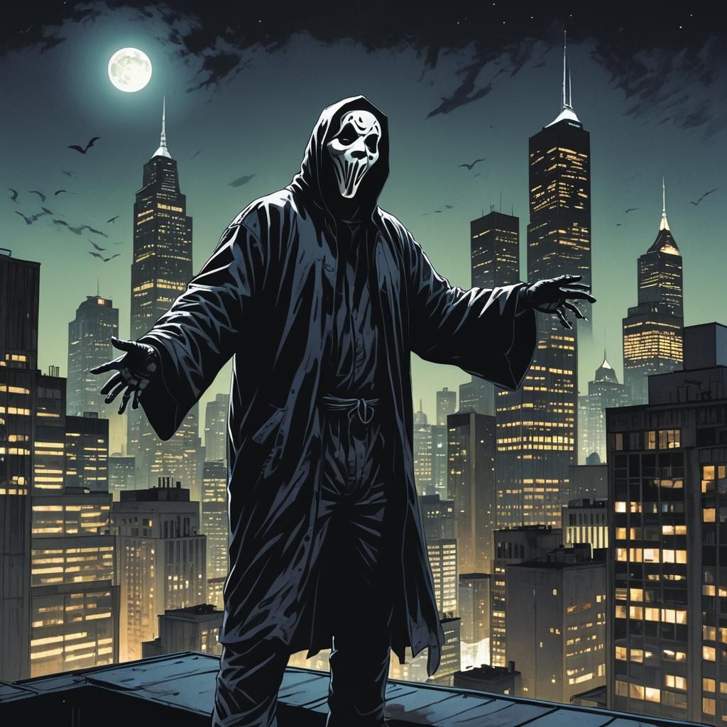Ghostface on Rooftop in Comic Book Art Style