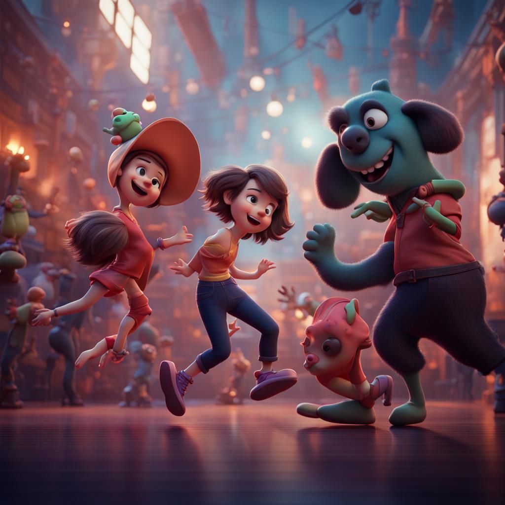 Joyful Children Dancing: Pixar-Style 3D Art