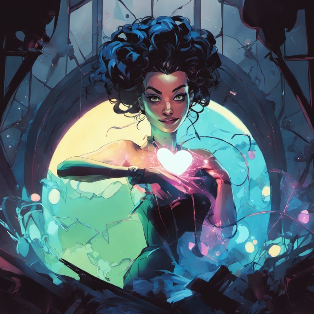 Arachnid Woman with Neon Lights in Gothic Style