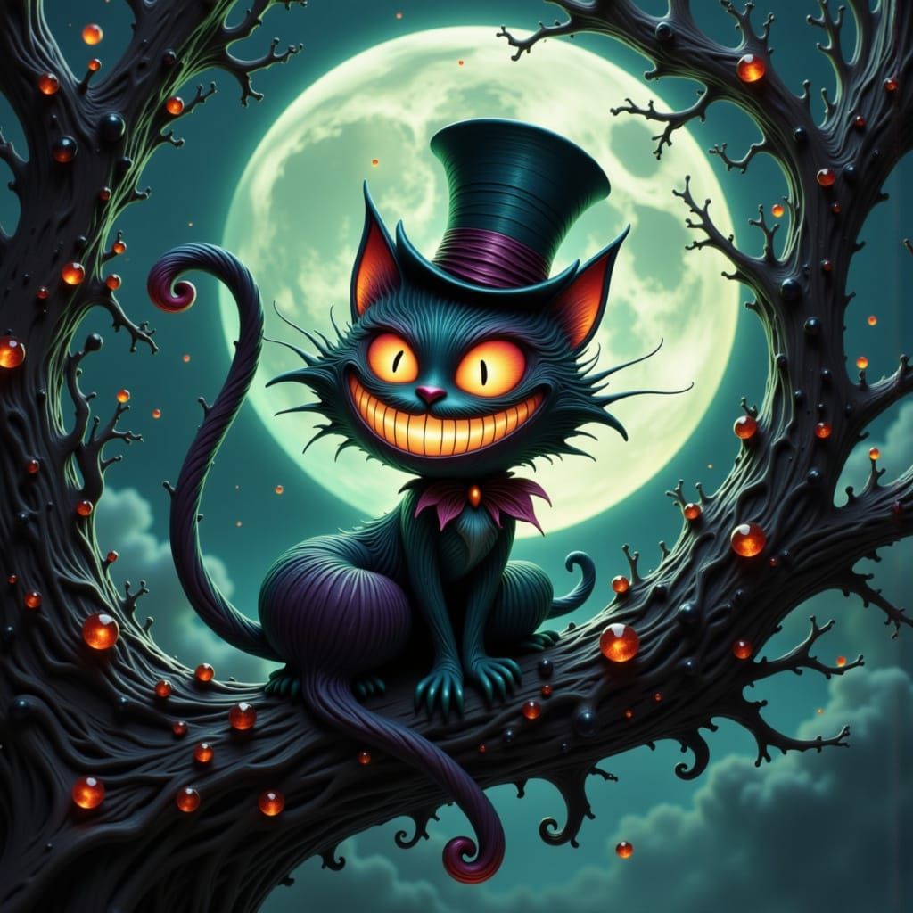 Eerie Cheshire Cat in Tim Burton Style