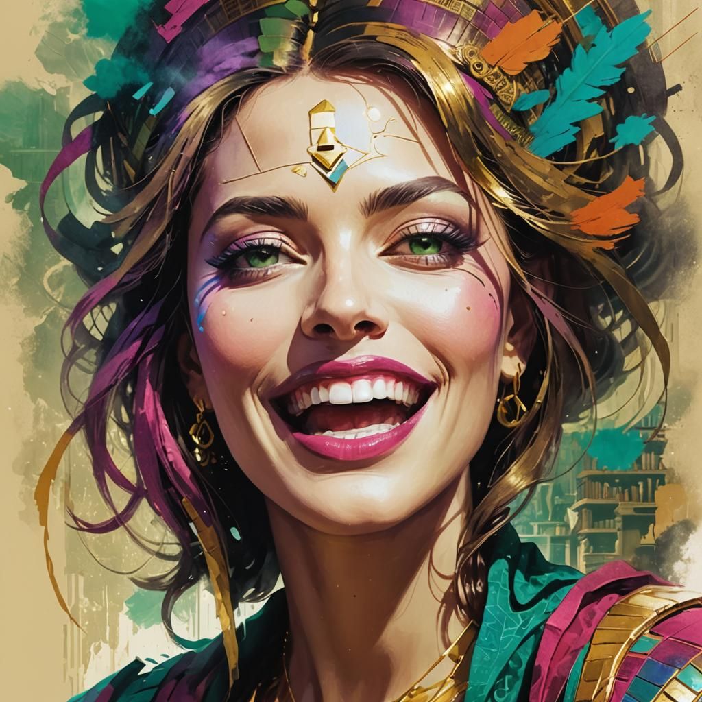 Cleopatra in Dark Academia Library: Retrofuturist Style