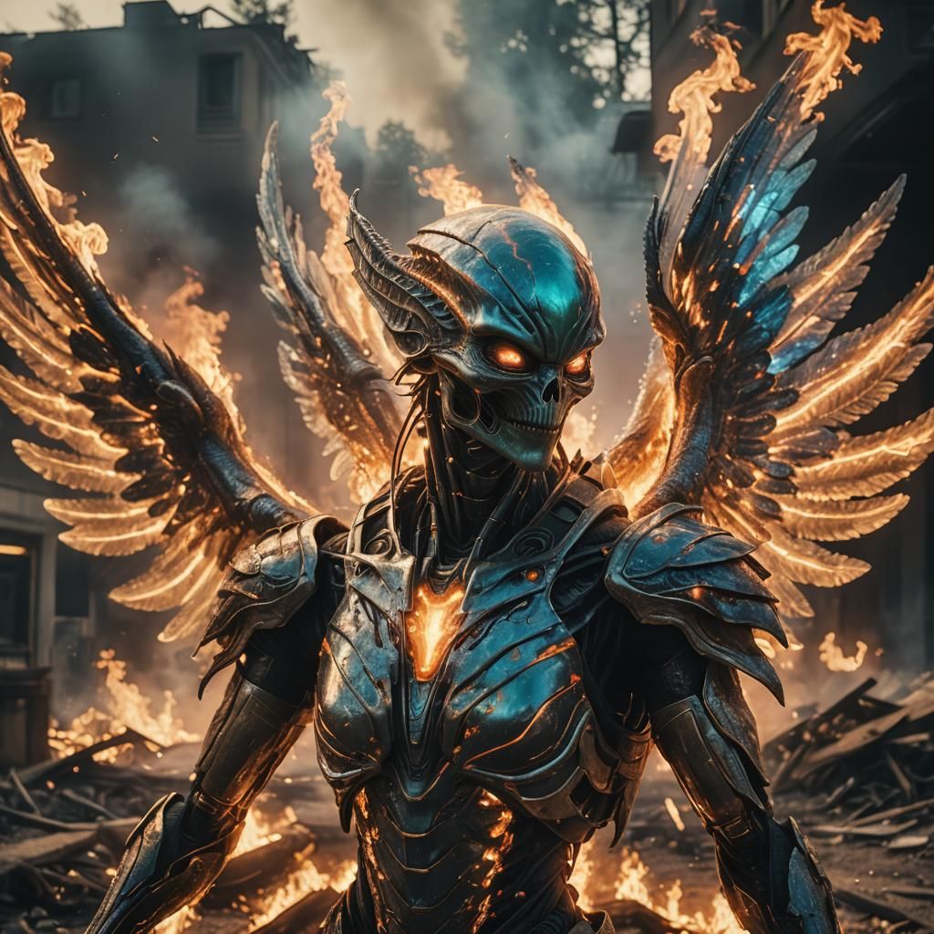 Alien Angel Protecting Civilians from Fire in Realism