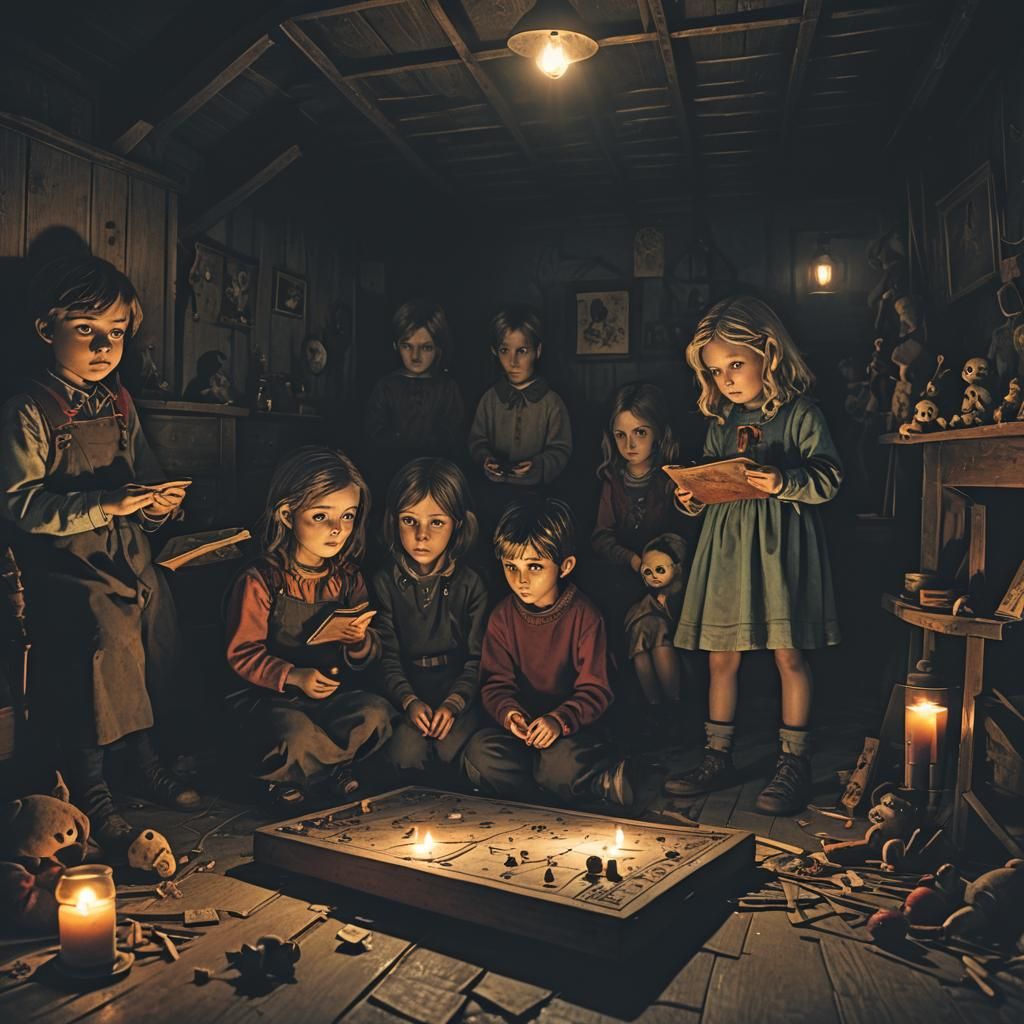 Eerie Ouija Board Séance in Dark Fantasy Style