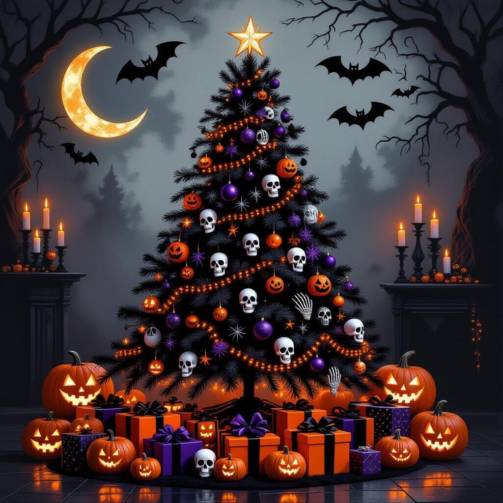 Halloween Christmas Tree with Spooky Ornaments