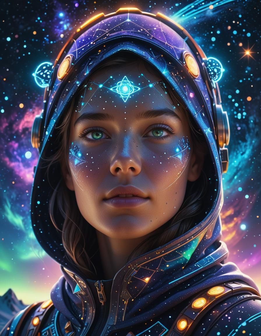Cosmic Woman Portrait with Galactic Light