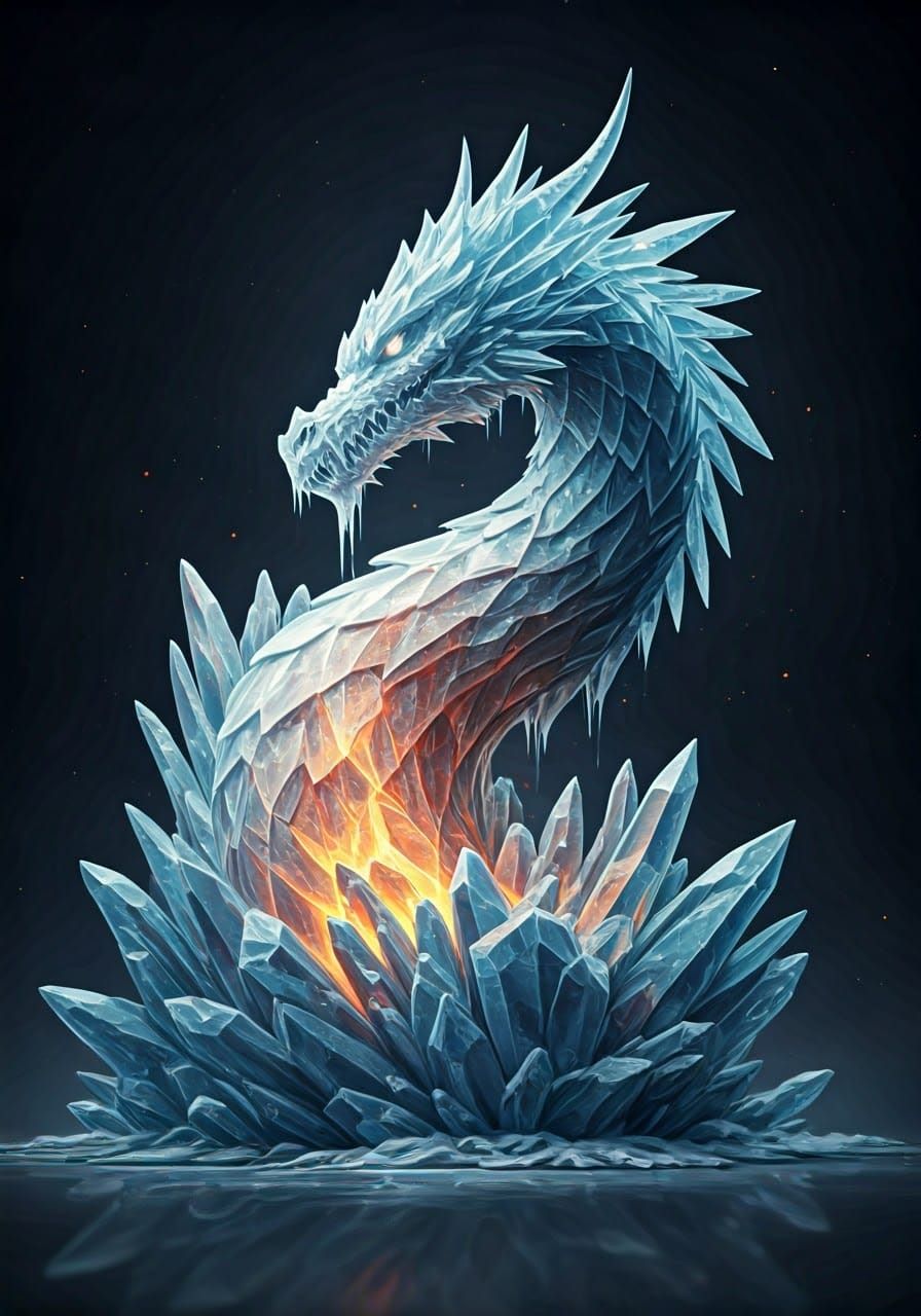 Frozen Dragon Sculpture in Triadic Colors