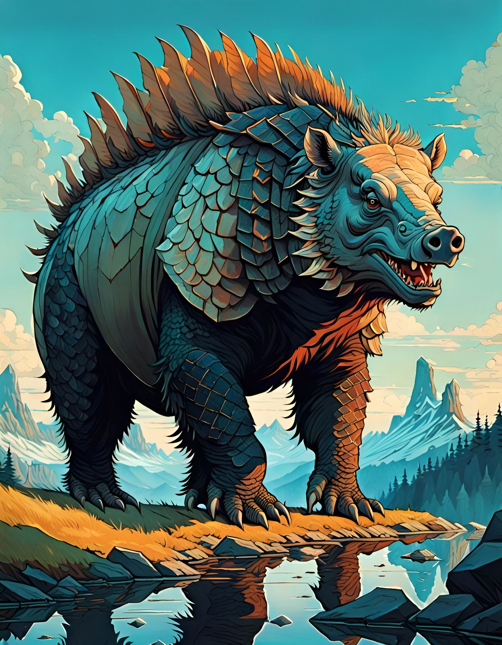 Razorback in Romantic Digital Illustration Style