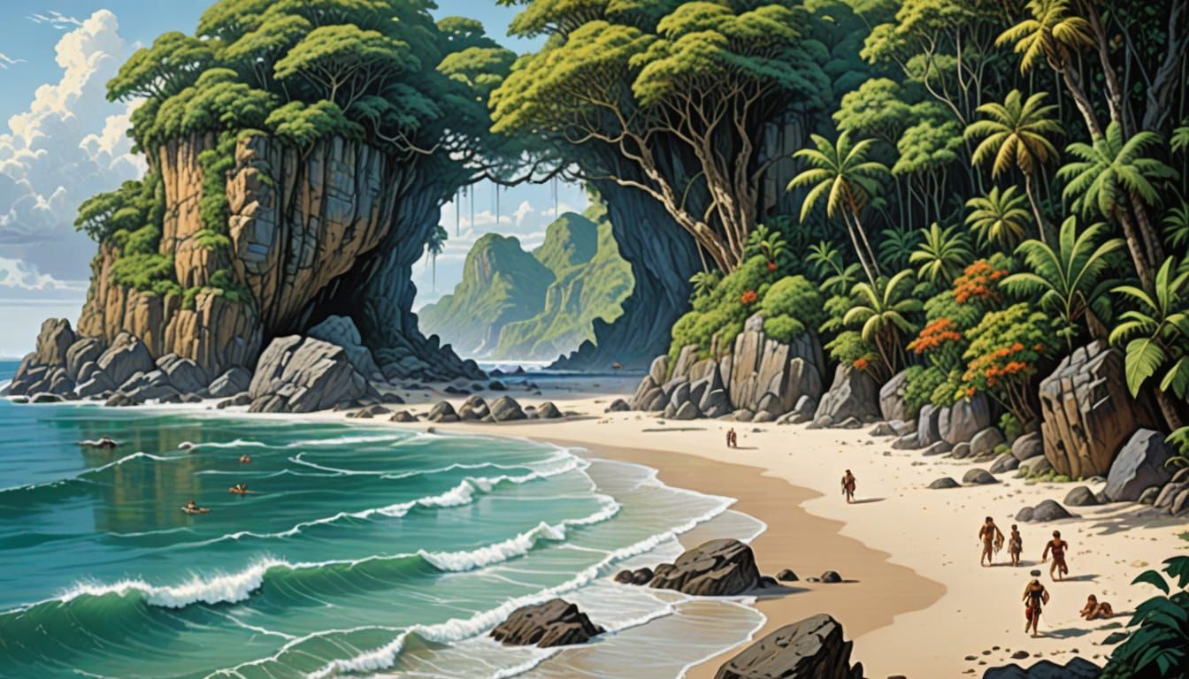 Tropical Paradise with Cliffside Jungle