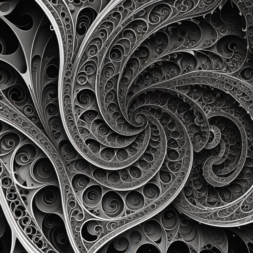 Intricate Monochrome Fractal Art with Spirals and Geometric ...