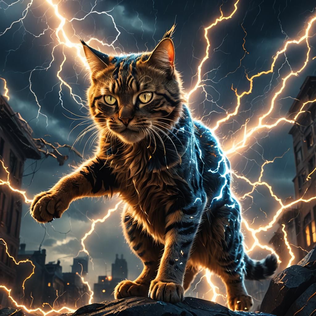 Cat Hit by Lightning: Fantasy Digital Art