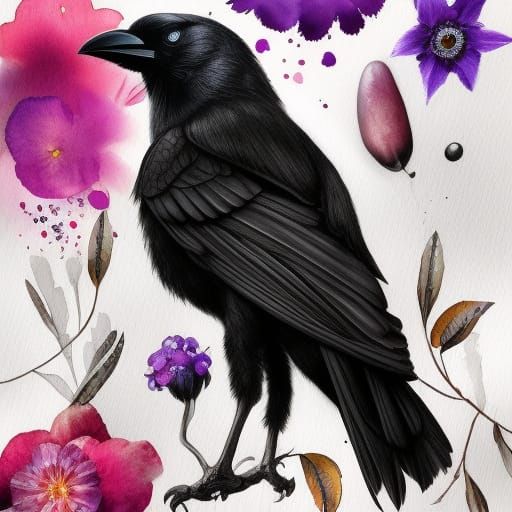Ultra Realistic Crow Portrait in Watercolor Style