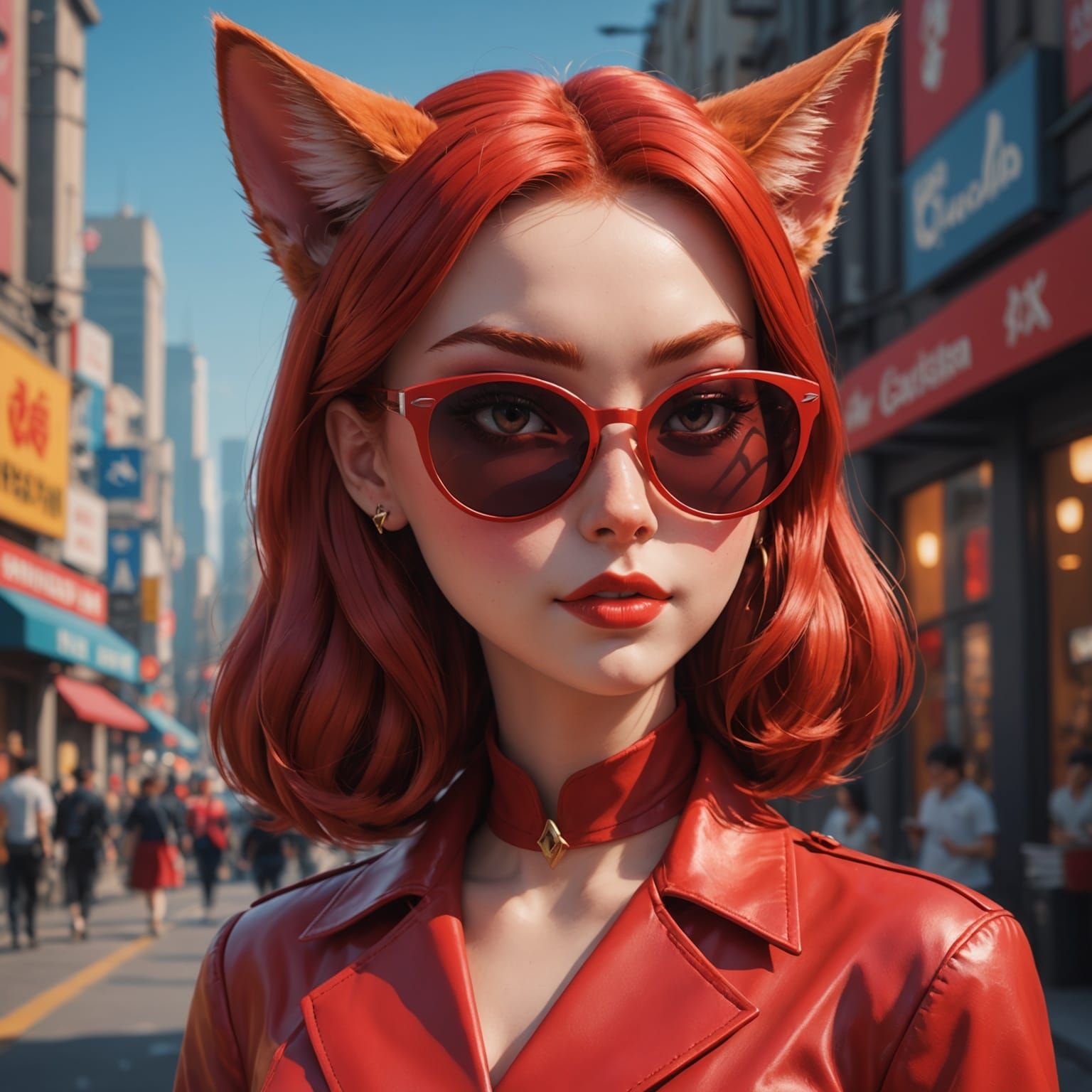 Anime Cat Girl in Red Dress, 3D Art