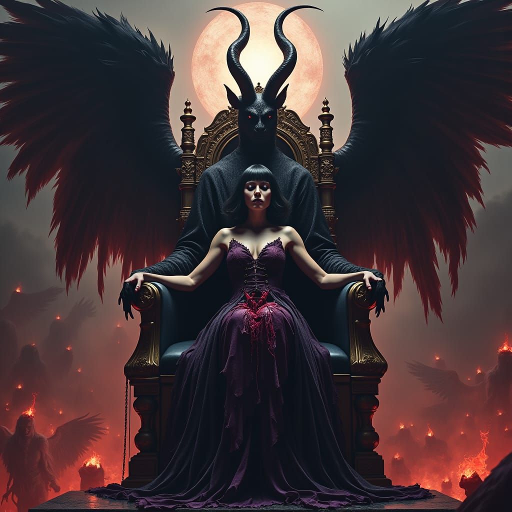 Baphomet Enthroned with Angel in Dark Fantasy Style