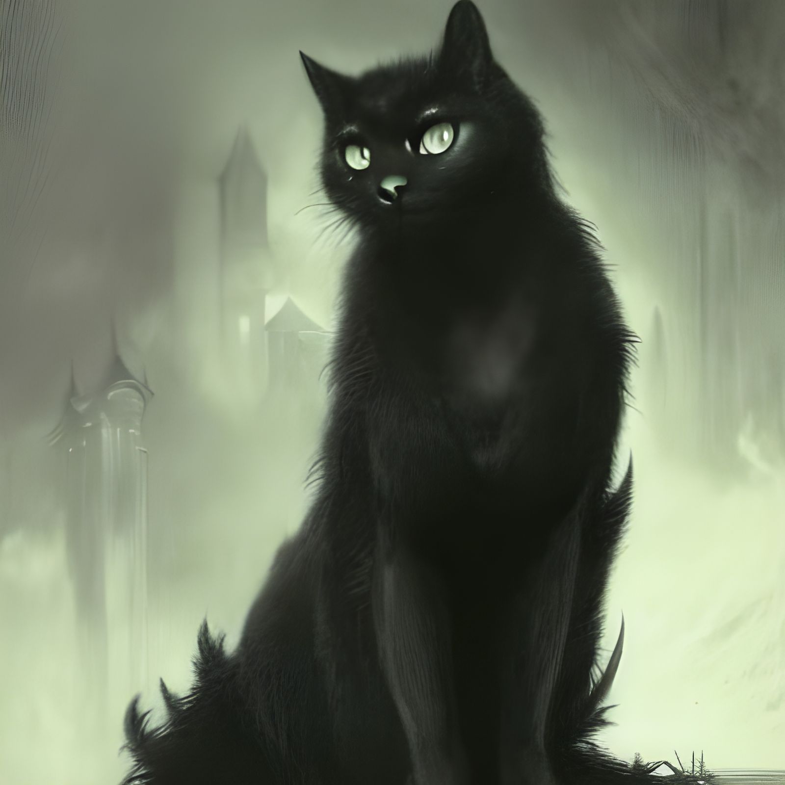 Menacing Black Cat in Gothic Horror Style
