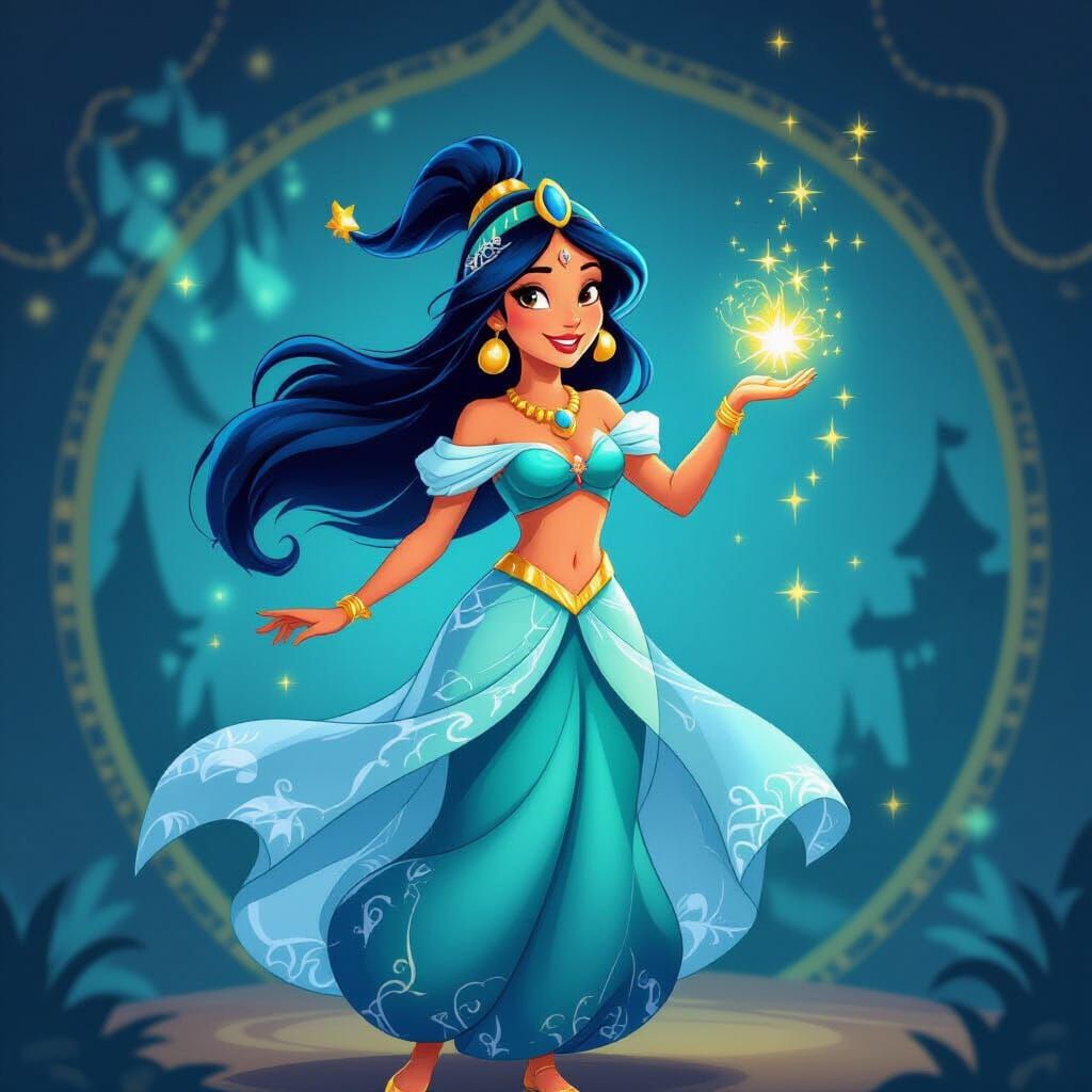 Magical Genie Emerging from Lamp