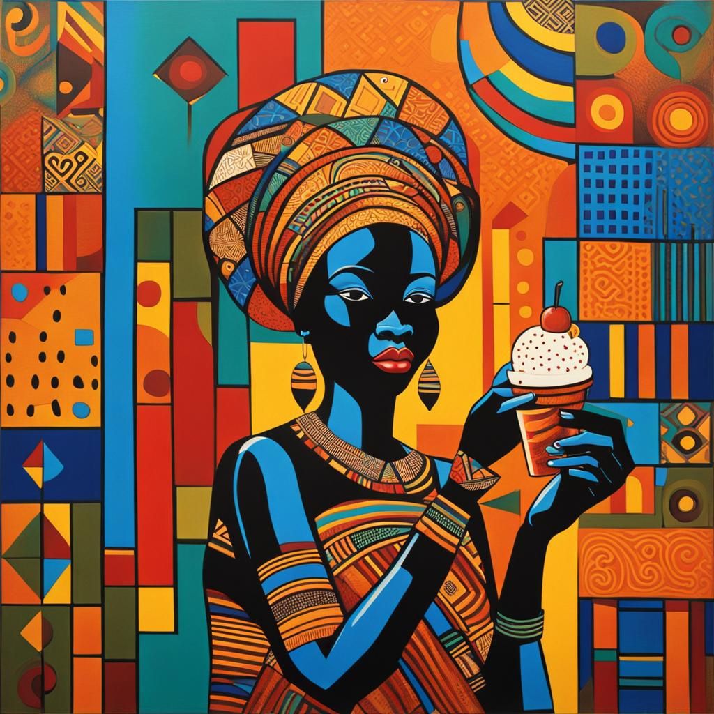 Vibrant African Art: Woman with Ice Cream