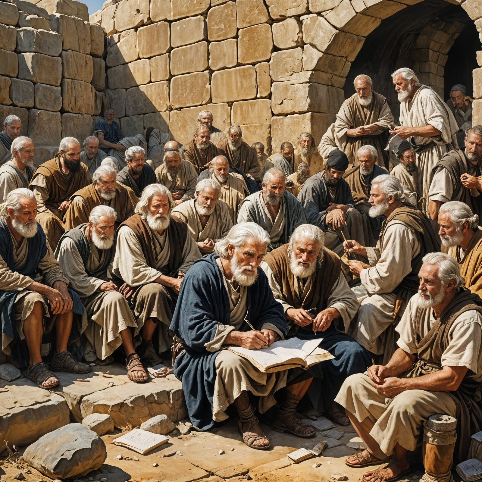 Old Man Writing in Prison Camp, Ancient Setting