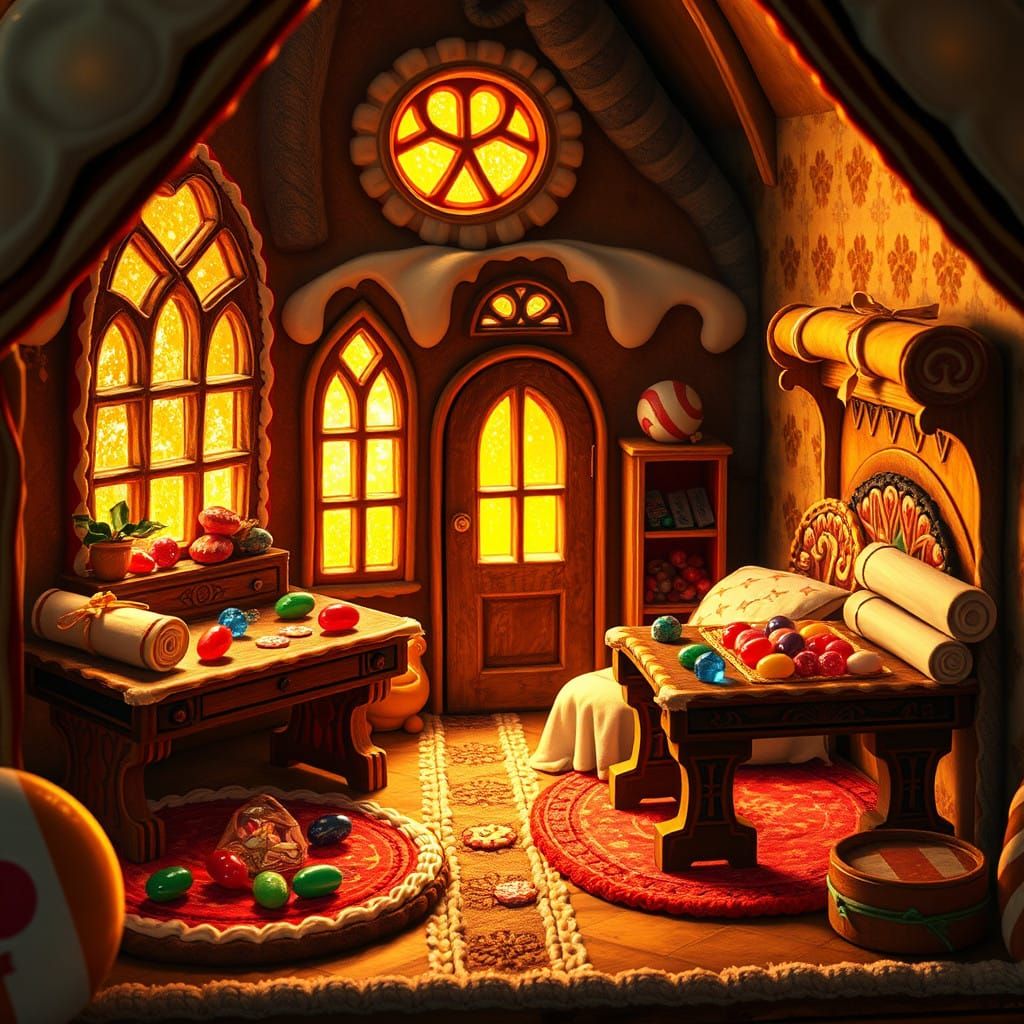Warm Gingerbread Cottage in Whimsical Style