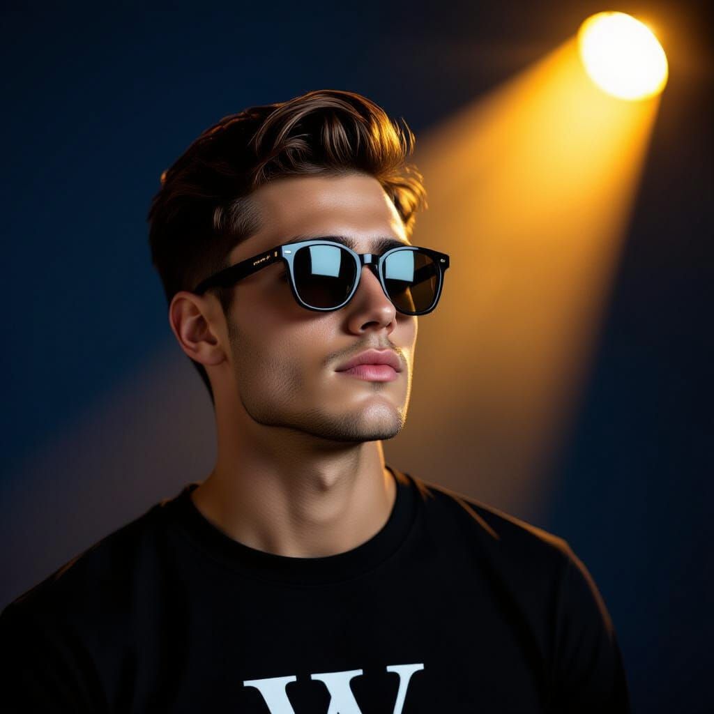 Contemplative Young Man Editorial Portrait in Dramatic Studi...