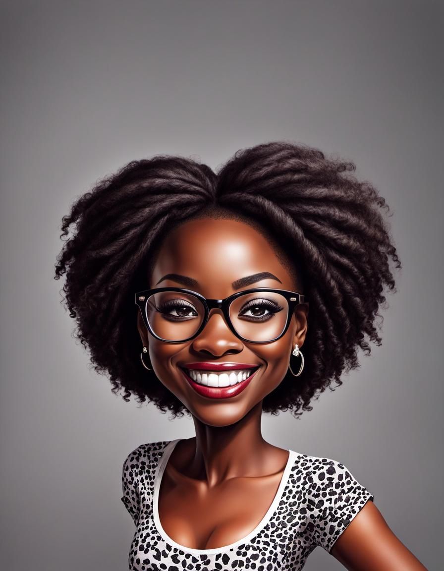 Dancing African Girl Caricature with Glasses
