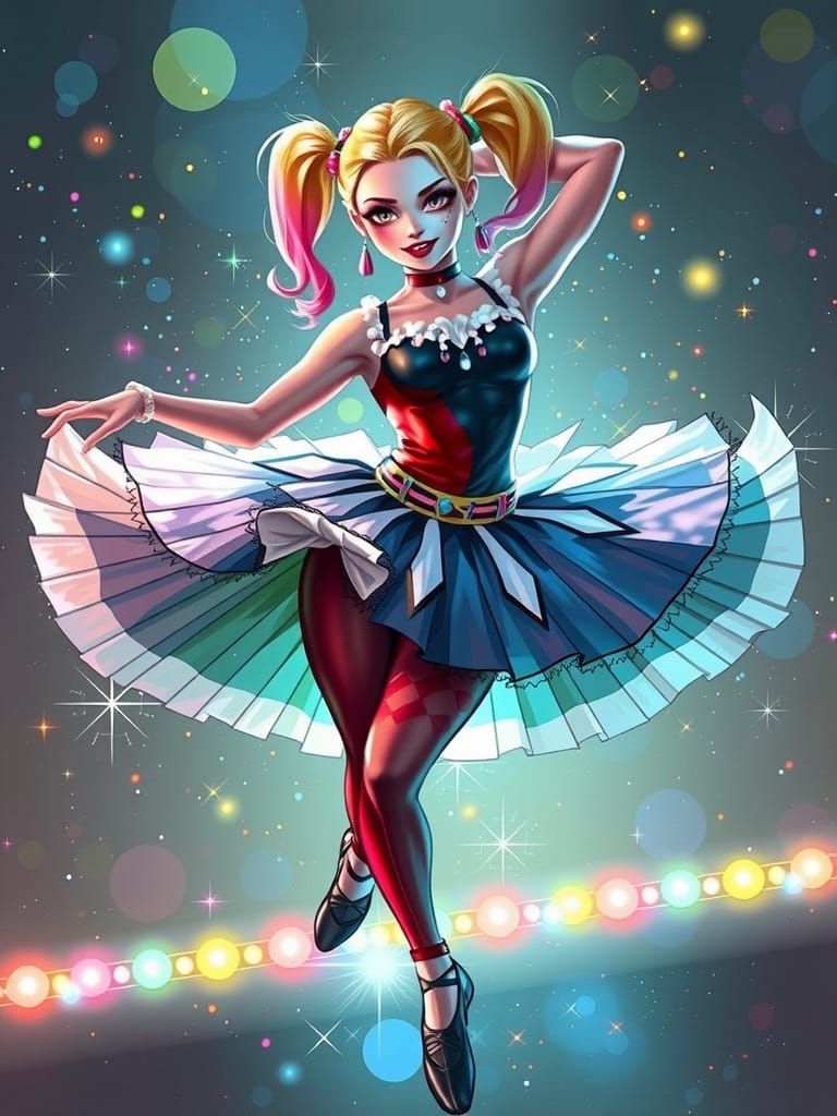 Glamorous Harley Quinn Dances in a Radiant Light