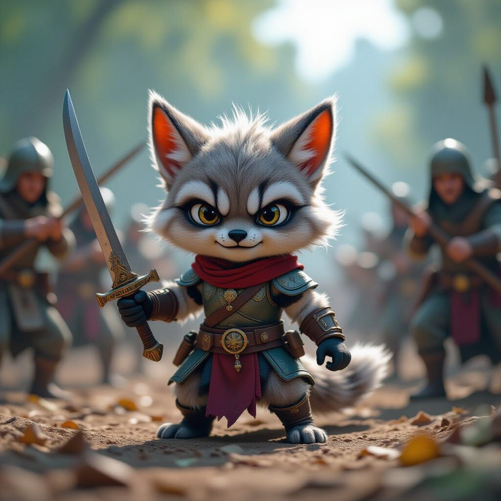 Miniature Wild Spirit in Chaotic Battle Scene