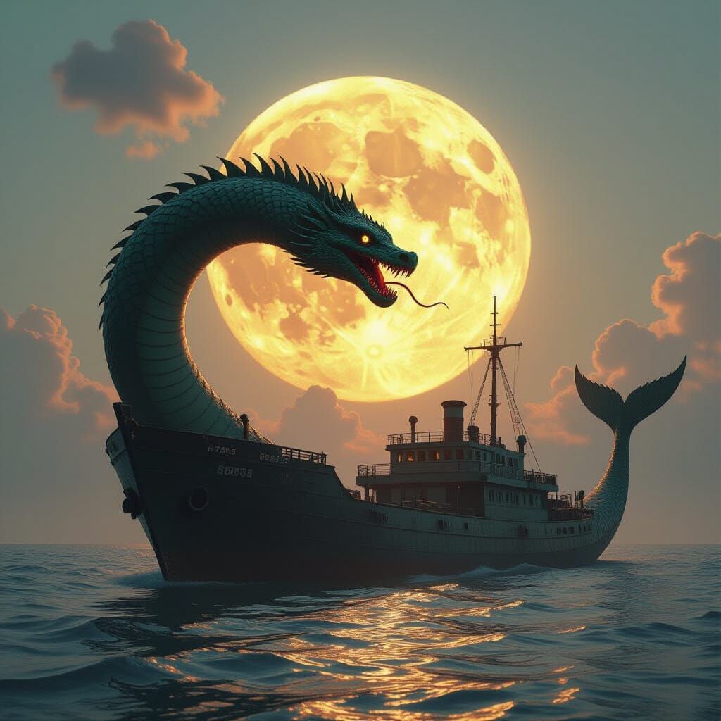 Giant Sea Serpent Over Sunken Ship