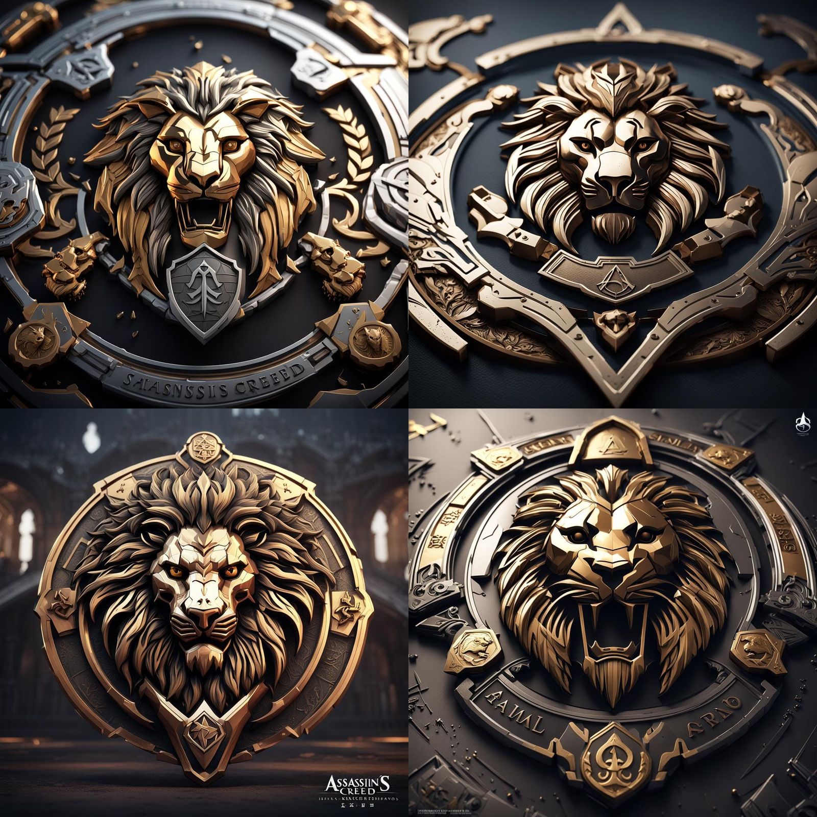 Futuristic Family Crest with Lions and Phoenix