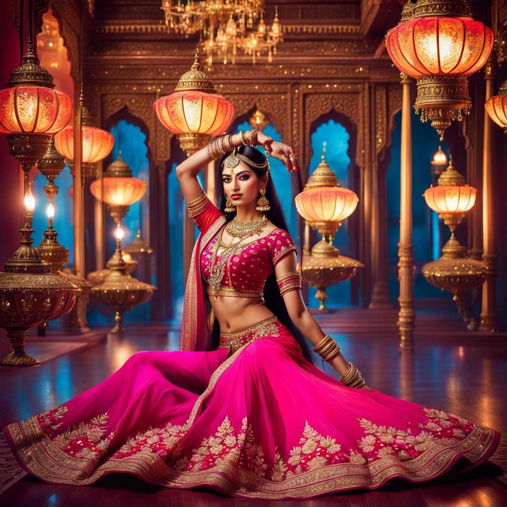 Indian Dancer in Palace: Hyperrealistic Digital Art