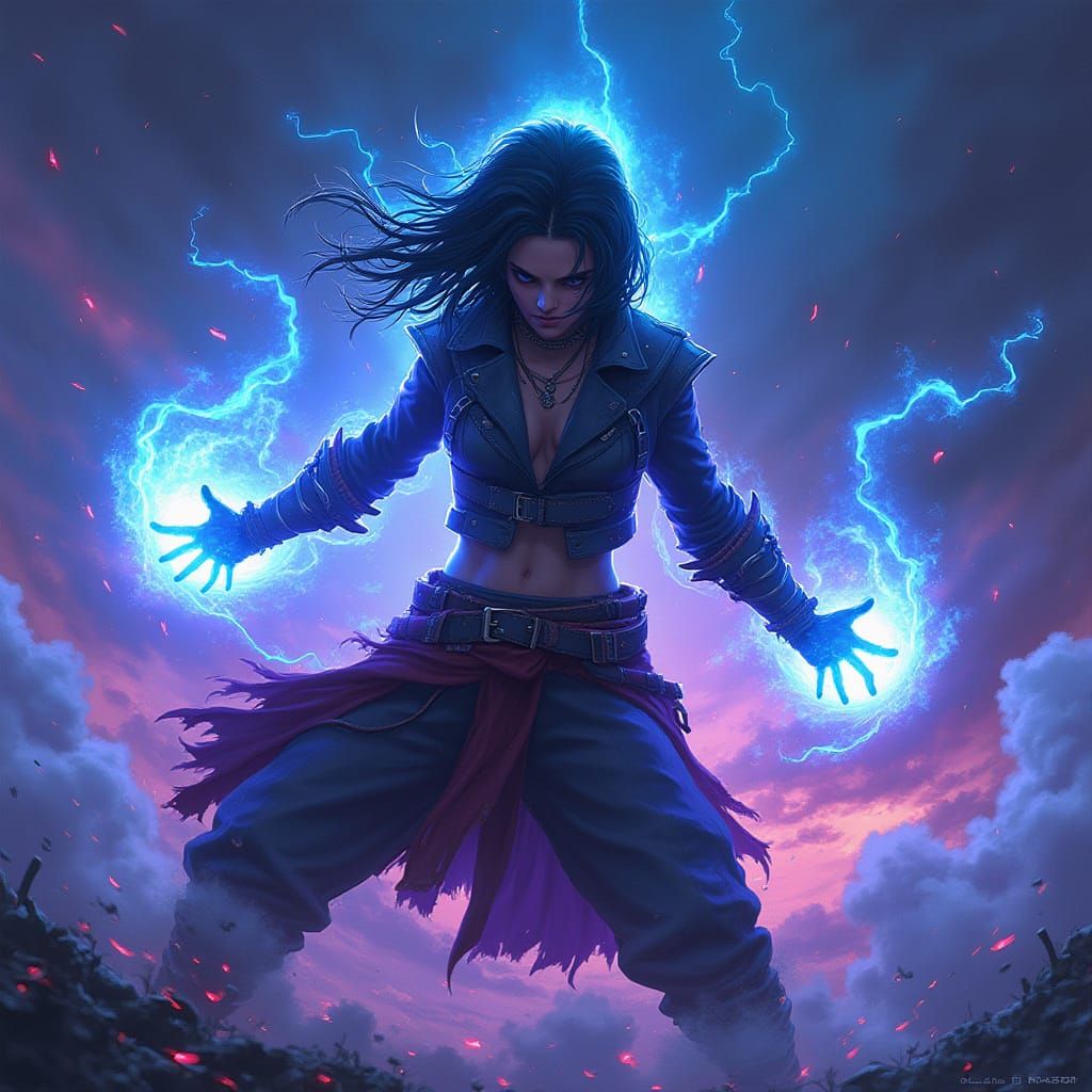 Dynamic Warrior in Neon Manga Battle Scene