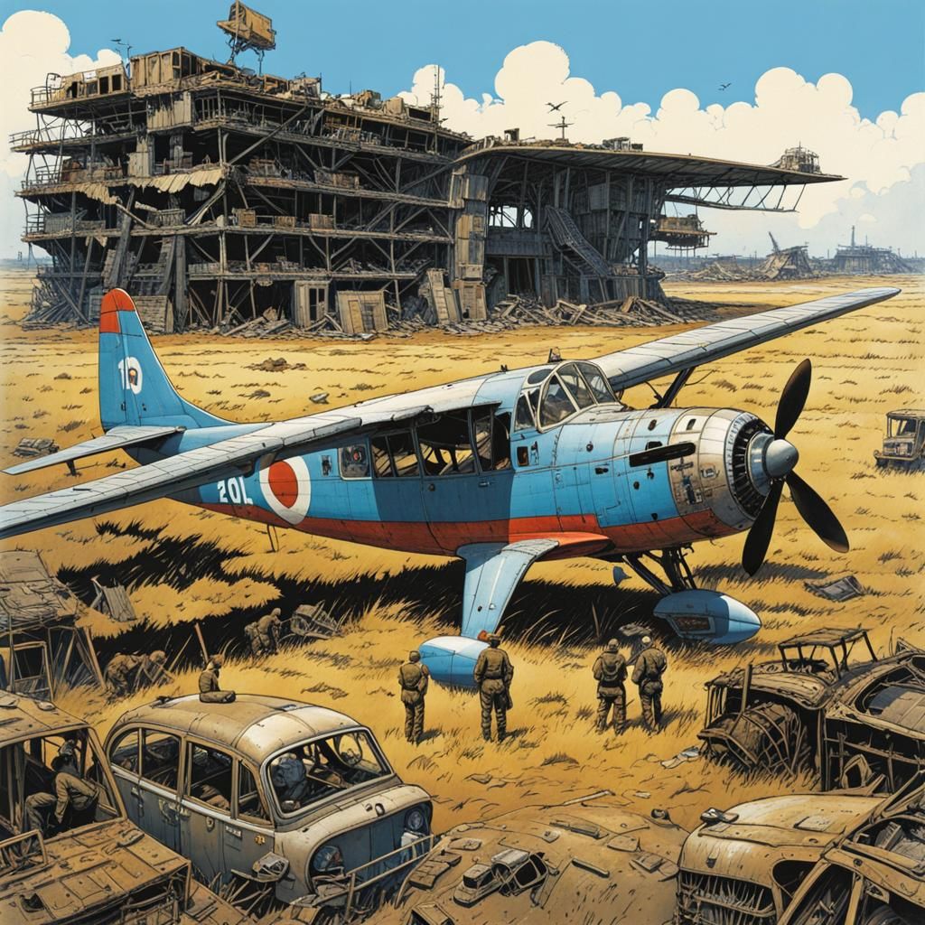 Post-Apocalyptic Airfield in Comic Book Style
