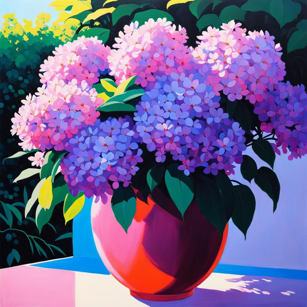 Impressionistic Hydrangeas in Warm Pastel Sunset Colors