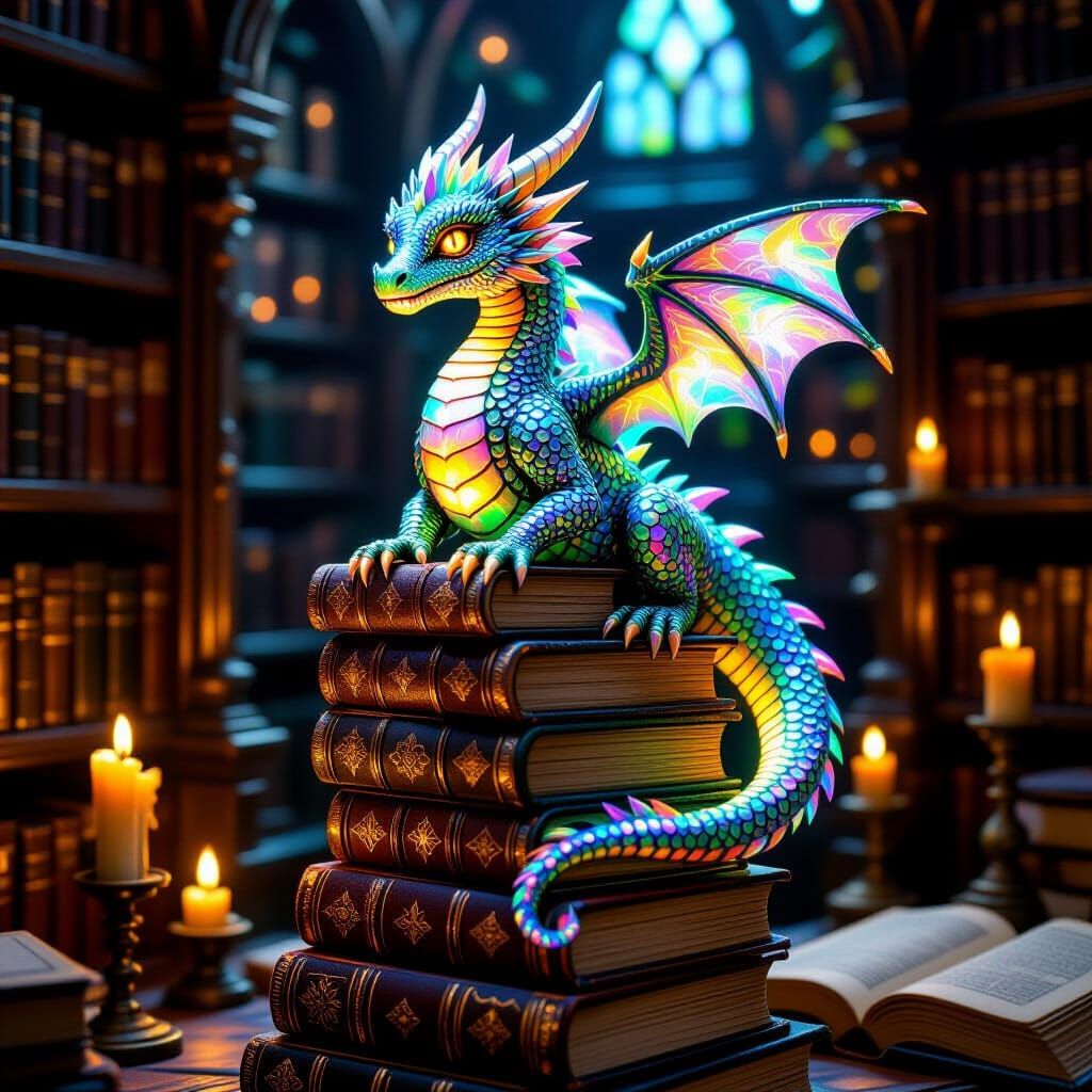 Iridescent Beaded Dragon in Wizard's Library