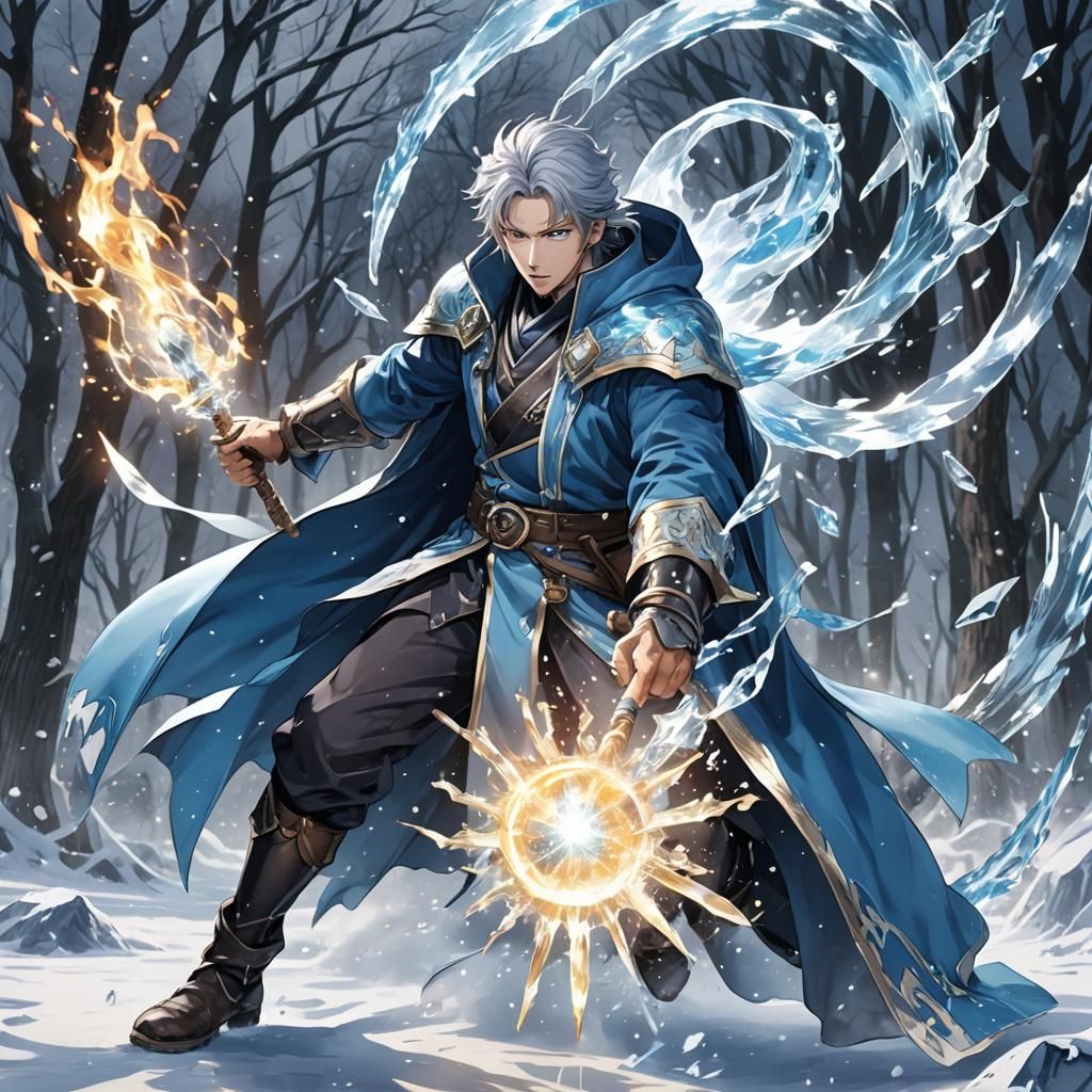 Icy Spell: Anime-Style Ice Wizard Art