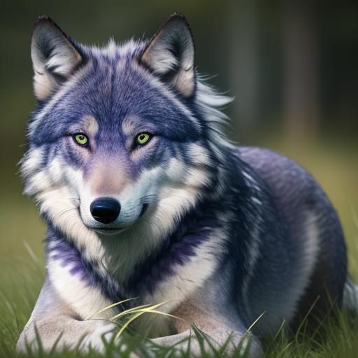 Blue and Purple Wolf in Natural Wildlife Photo