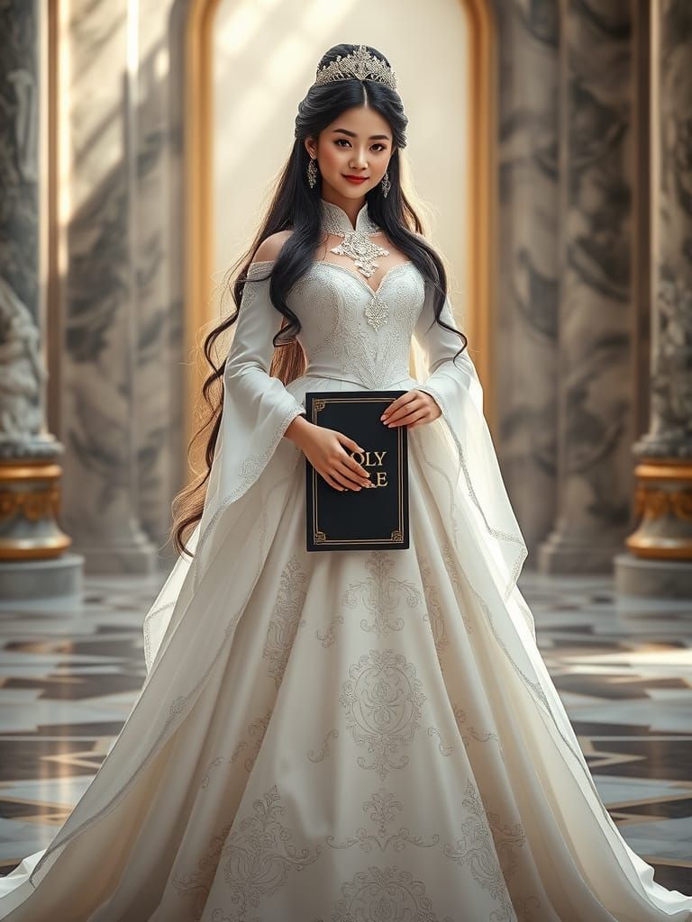 Regal Asian Princess with Bible in Palace