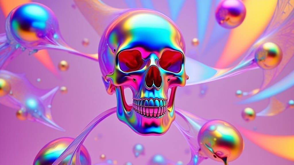 Rainbow Skulls in Neon Futuristic Tapestry