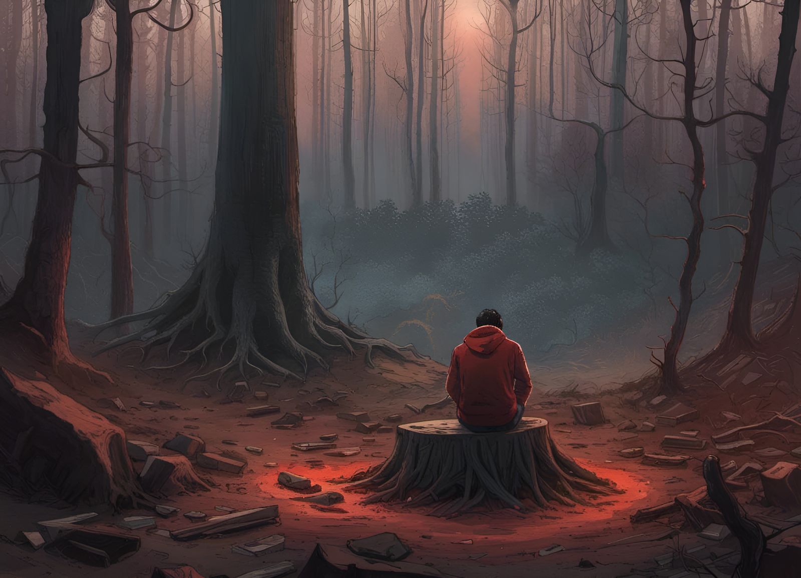 Lonely Man in Forest: Matte Painting