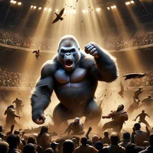 Hyper-Realistic Gorilla Battle Scene in Muddy Arena