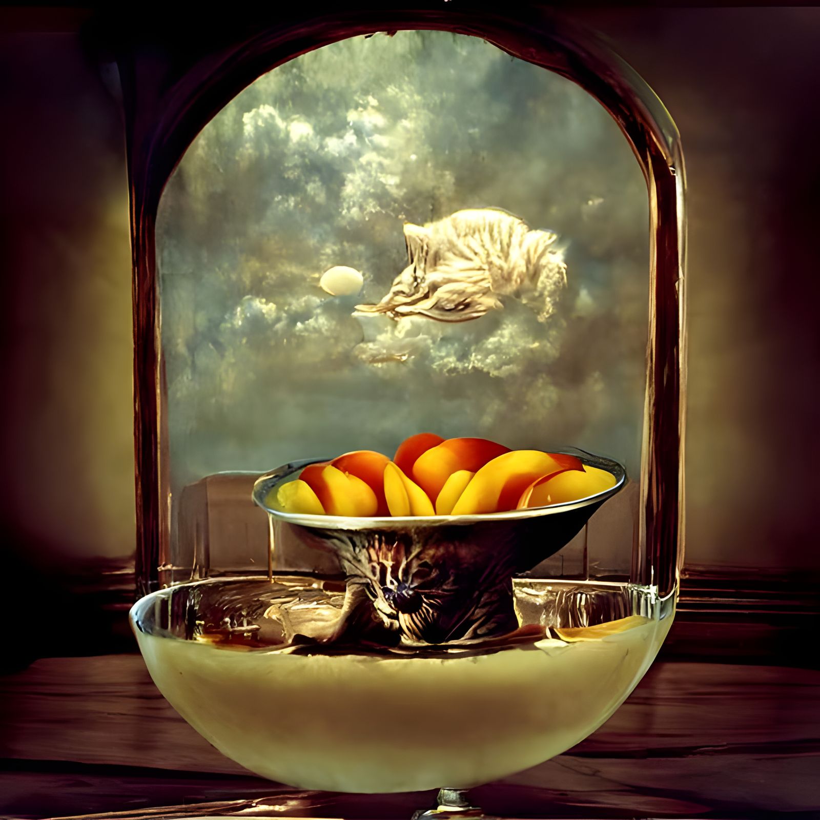 Surreal Tabby Cat Enjoys Cream and Peaches