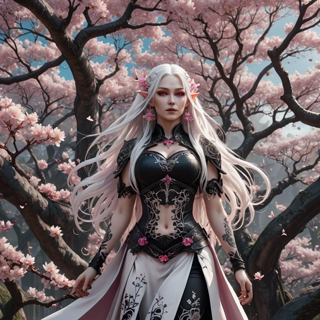 Gothic Elf with Cherry Blossom Tattoo