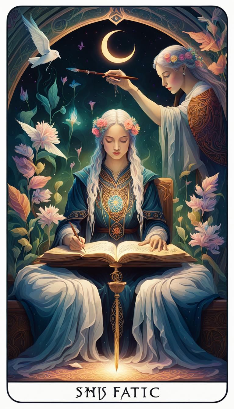 Hand of Fate Writing Symbols in Art Nouveau Style