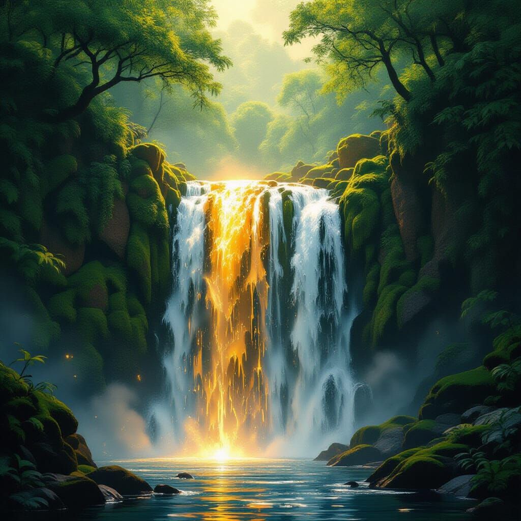 Whiskey Waterfall in Cinematic Digital Art Style